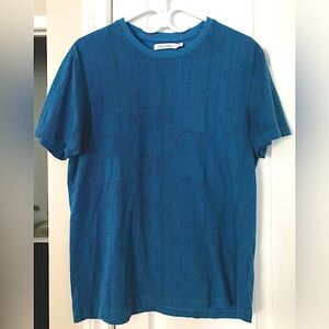 Calvin Klein Mens T-Shirt Short Sleeve All Over Logo Teal Blue Size M